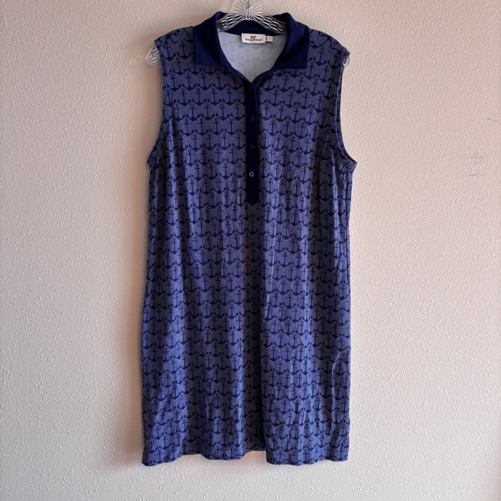 Vineyard Vines Women’s Blue Anchor Print Midi Dress Sleeveless SZ L